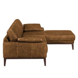 Hoekbank HORLEY met chaise longue Leer Cerys: Bruin - Longchair vooraanzicht rechts