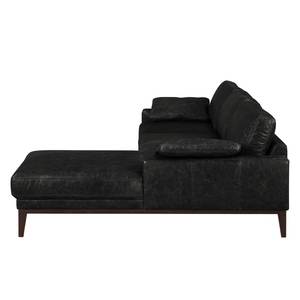 Ecksofa Horley Echtleder Schwarz - Longchair davorstehend rechts