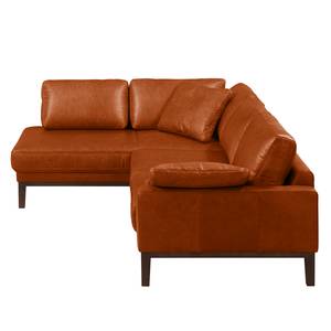 Ecksofa HORLEY mit Ottomane Echtleder Cerys: Cognac - Ottomane davorstehend links