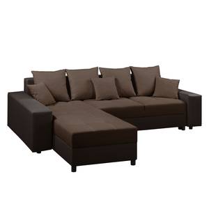 Canapé d'angle Huby (convertible)- Tissu Marron - Cuir synthétique - Textile - 250 x 88 x 192 cm