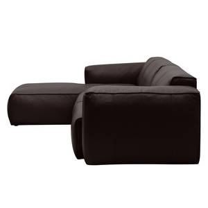 Hoekbank HUDSON 3-zits met chaise longue Echt leer Neka: Donkerbruin - Breedte: 317 cm - Longchair vooraanzicht links