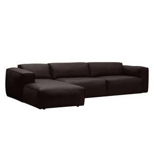 Ecksofa HUDSON 3-Sitzer mit Longchair Echtleder Neka: Dunkelbraun - Breite: 317 cm - Longchair davorstehend links