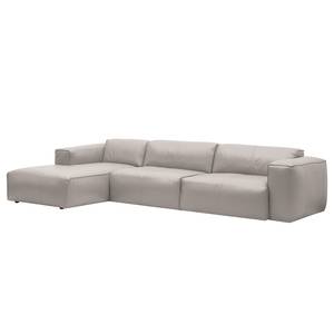 Hoekbank HUDSON 3-zits met chaise longue Echt leer Neka: Lichtgrijs - Breedte: 317 cm - Longchair vooraanzicht links