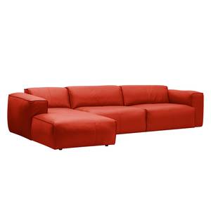 Ecksofa HUDSON 3-Sitzer mit Longchair Echtleder Neka: Rot - Breite: 328 cm - Longchair davorstehend links