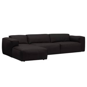 Ecksofa HUDSON 3-Sitzer mit Longchair Echtleder Neka: Schwarz - Breite: 328 cm - Longchair davorstehend links