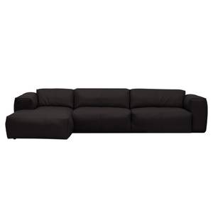 Ecksofa HUDSON 3-Sitzer mit Longchair Echtleder Neka: Schwarz - Breite: 328 cm - Longchair davorstehend links