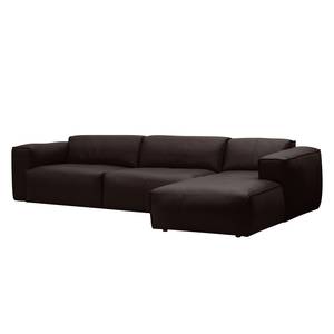 Ecksofa HUDSON 3-Sitzer mit Longchair Echtleder Neka: Dunkelbraun - Breite: 317 cm - Longchair davorstehend rechts