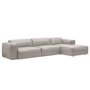 Hoekbank HUDSON 3-zits met chaise longue Echt leer Neka: Lichtgrijs - Breedte: 317 cm - Longchair vooraanzicht rechts