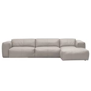 Hoekbank HUDSON 3-zits met chaise longue Echt leer Neka: Lichtgrijs - Breedte: 317 cm - Longchair vooraanzicht rechts