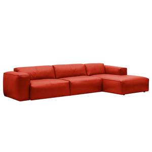 Canapé d’angle 3 places HUDSON Cuir véritable Neka : Rouge - Largeur : 328 cm - Méridienne courte à droite (vue de face)