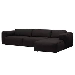 Ecksofa HUDSON 3-Sitzer mit Longchair Echtleder Neka: Schwarz - Breite: 328 cm - Longchair davorstehend rechts