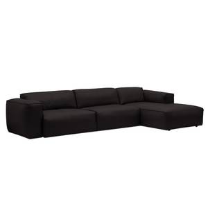 Ecksofa HUDSON 3-Sitzer mit Longchair Echtleder Neka: Schwarz - Breite: 328 cm - Longchair davorstehend rechts