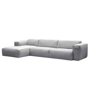 Hoekbank HUDSON 3-zits met chaise longue Geweven stof Saia: Lichtgrijs - Breedte: 317 cm - Longchair vooraanzicht links