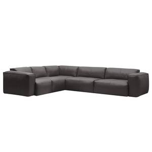 Ecksofa HUDSON mit Rundecke Echtleder Neka: Grau - Ecke davorstehend links