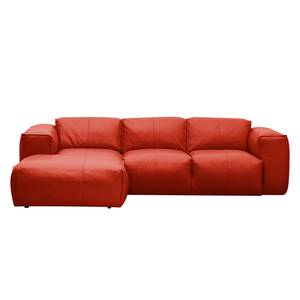 Hoekbank HUDSON 3-zits met chaise longue Echt leer Neka: Rood - Breedte: 251 cm - Longchair vooraanzicht links