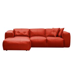 Hoekbank HUDSON 3-zits met chaise longue Echt leer Neka: Rood - Breedte: 251 cm - Longchair vooraanzicht links