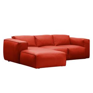 Ecksofa HUDSON 3-Sitzer mit Longchair Echtleder Neka: Rot - Breite: 251 cm - Longchair davorstehend links