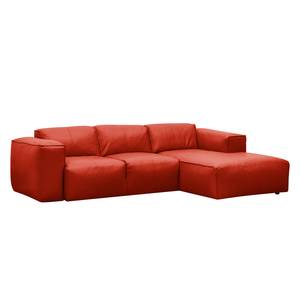 Canapé d’angle 3 places HUDSON Cuir véritable Neka : Rouge - Largeur : 251 cm - Méridienne courte à droite (vue de face)