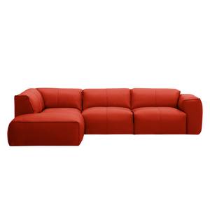 Ecksofa HUDSON 3-Sitzer mit Recamiere Echtleder Neka: Rot - Longchair davorstehend links