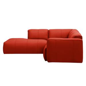 Canapé d’angle 3 places HUDSON Cuir véritable Neka : Rouge - Méridienne courte à gauche (vue de face)