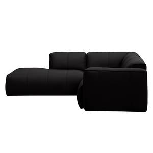 Ecksofa HUDSON 3-Sitzer mit Recamiere Echtleder Neka: Schwarz - Longchair davorstehend links