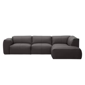 Ecksofa HUDSON 3-Sitzer mit Recamiere Echtleder Neka: Grau - Longchair davorstehend rechts