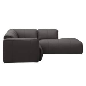 Ecksofa HUDSON 3-Sitzer mit Recamiere Echtleder Neka: Grau - Longchair davorstehend rechts