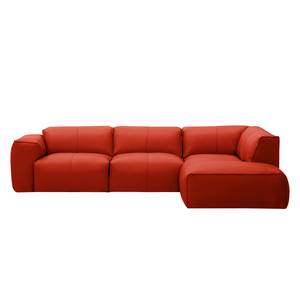 Ecksofa HUDSON 3-Sitzer mit Recamiere Echtleder Neka: Rot - Longchair davorstehend rechts