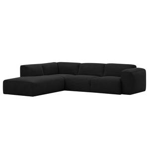 Ecksofa HUDSON 3-Sitzer mit Recamiere Webstoff Saia: Anthrazit - Longchair davorstehend links