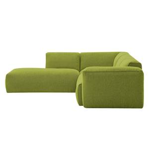 Ecksofa HUDSON 3-Sitzer mit Recamiere Webstoff Anda II: Grün - Longchair davorstehend links