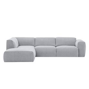 Ecksofa HUDSON 3-Sitzer mit Recamiere Webstoff Saia: Hellgrau - Longchair davorstehend links