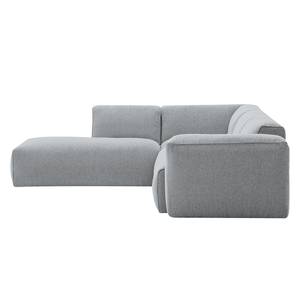 Ecksofa HUDSON 3-Sitzer mit Recamiere Webstoff Anda II: Silber - Longchair davorstehend links