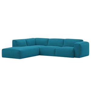 Ecksofa HUDSON 3-Sitzer mit Recamiere Webstoff Anda II: Türkis - Longchair davorstehend links