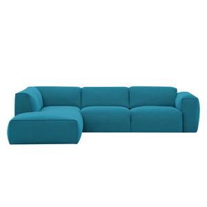 Ecksofa HUDSON 3-Sitzer mit Recamiere Webstoff Anda II: Türkis - Longchair davorstehend links