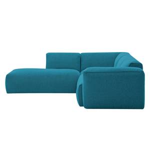 Hoekbank HUDSON 3-zits + recamiere Geweven stof Anda II: Turquoise - Longchair vooraanzicht links