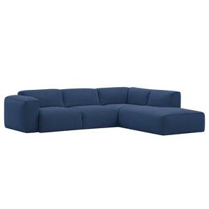 Ecksofa HUDSON 3-Sitzer mit Recamiere Webstoff Anda II: Blau - Longchair davorstehend rechts