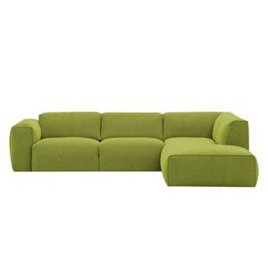 Ecksofa HUDSON 3-Sitzer mit Recamiere Webstoff Anda II: Grün - Longchair davorstehend rechts