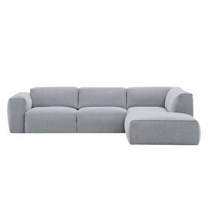 Ecksofa HUDSON 3-Sitzer mit Recamiere Webstoff Saia: Hellgrau - Longchair davorstehend rechts