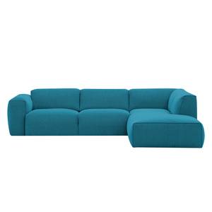 Ecksofa HUDSON 3-Sitzer mit Recamiere Webstoff Anda II: Türkis - Longchair davorstehend rechts