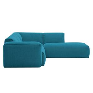 Hoekbank HUDSON 3-zits + recamiere Geweven stof Anda II: Turquoise - Longchair vooraanzicht rechts