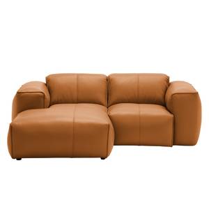 Hoekbank HUDSON 1-zits + chaise longue Echt leer Neka: Cognackleurig - Longchair vooraanzicht links