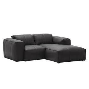 Ecksofa HUDSON 1-Sitzer mit Longchair Echtleder Neka: Grau - Longchair davorstehend rechts