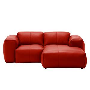 Ecksofa HUDSON 1-Sitzer mit Longchair Echtleder Neka: Rot - Longchair davorstehend rechts