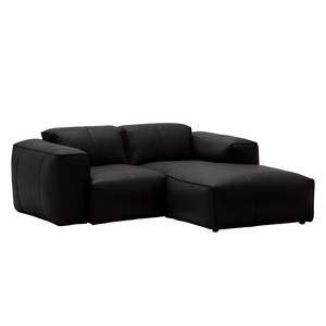 Ecksofa HUDSON 1-Sitzer mit Longchair Echtleder Neka: Schwarz - Longchair davorstehend rechts