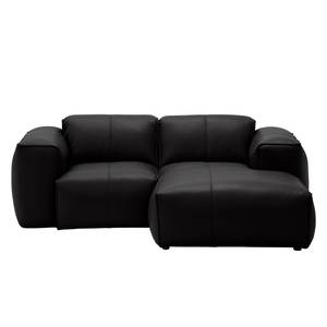 Ecksofa HUDSON 1-Sitzer mit Longchair Echtleder Neka: Schwarz - Longchair davorstehend rechts