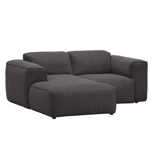 Hoekbank HUDSON 1-zits + chaise longue Geweven stof Anda II: Antraciet - Longchair vooraanzicht links