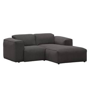 Ecksofa HUDSON 1-Sitzer mit Longchair Webstoff Anda II: Anthrazit - Longchair davorstehend rechts