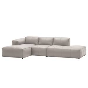 Ecksofa HUDSON mit Chaiselongue Echtleder Neka: Hellgrau - Longchair davorstehend links