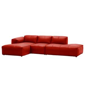 Hoekbank HUDSON met chaise longue Echt leer Neka: Rood - Longchair vooraanzicht links