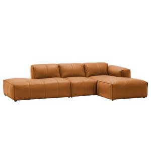 Ecksofa HUDSON mit Chaiselongue Echtleder Neka: Cognac - Longchair davorstehend rechts